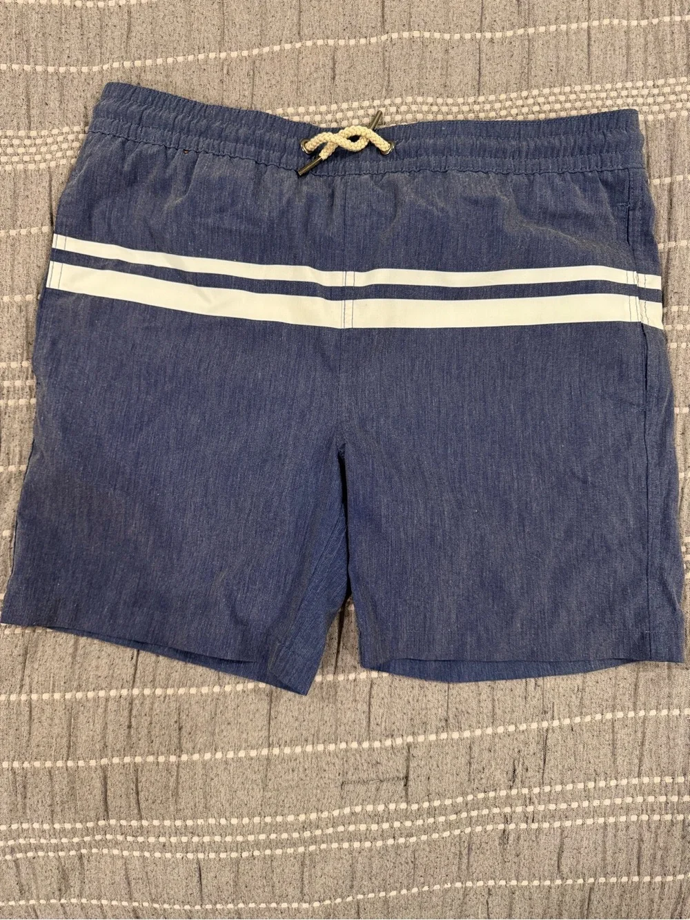 Fair Harbor Navy Swim Trunks with White Double Stripe